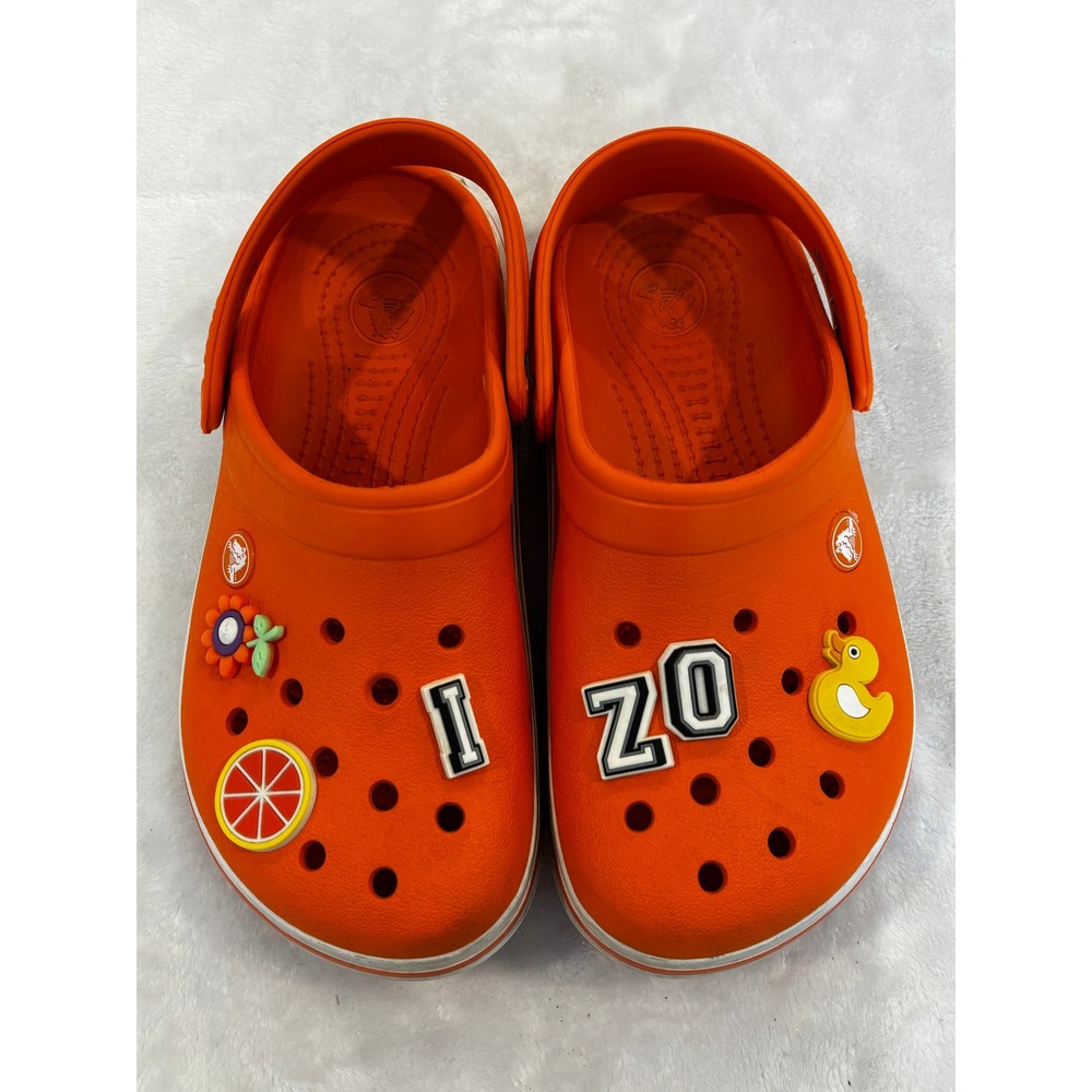 Crocs Crocband Clogs Orange White Mens 4 Womens 6 Sporty Sandals Jibbitz Charms